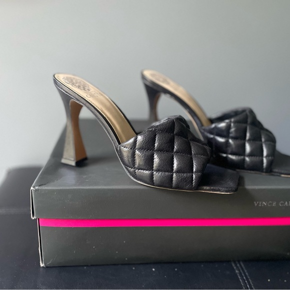 Vince Camuto Black Quilted Heeled Mules - Picture 4 of 5